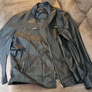Source Unknown Black Faux Leather Bomber Jacket